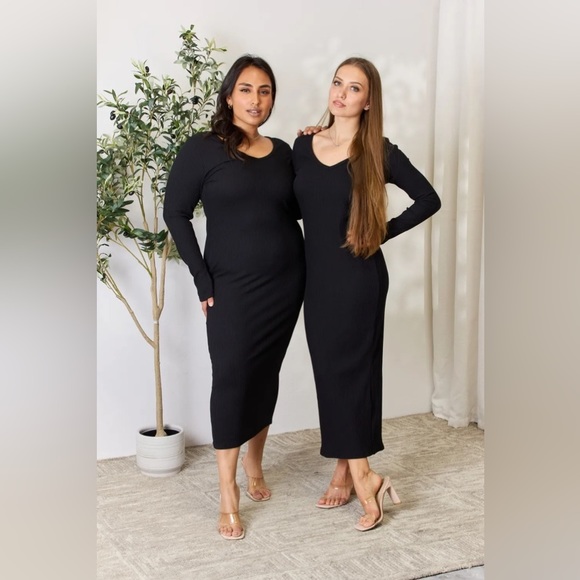 NEW**-Culture Code Full Size Ribbed Long Sleeve Midi Slit Dress OFFERS WELCOME - Picture 10 of 12